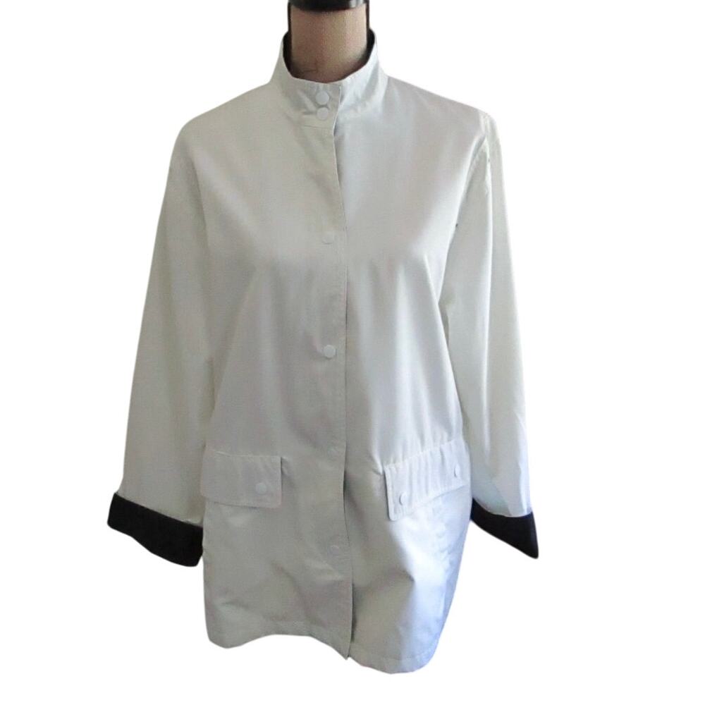Vintage Classic White Windbreaker Jacket Snap Front Pockets Sz 16 Singapore Barn